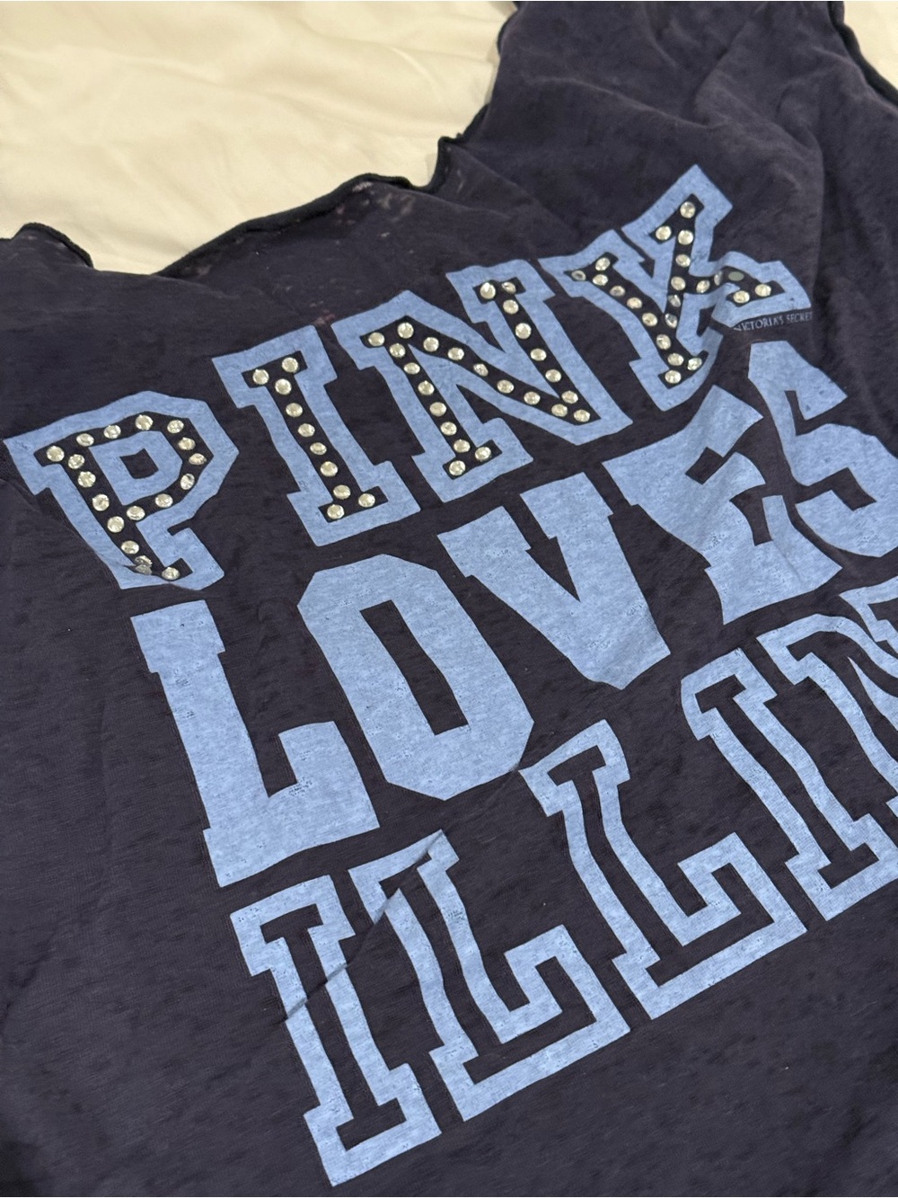 PINK Victoria's Secret Navy Graphic Tee with Illinois Illini NCAA Y2K rhinestone
